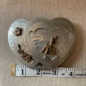 Double Heart Barrel Racer Nickel Silver Belt Buckle